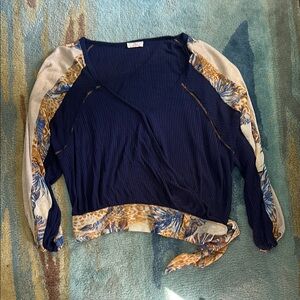 Hummingbird Navy Blue Blouse with Animal Print Accents